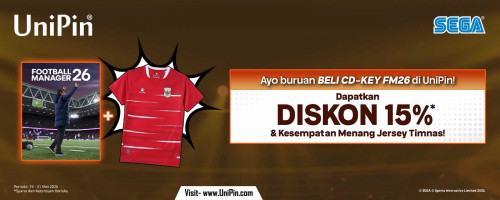 Beli Football Manager 26 di UniPin, Dapatkan Diskon & Kesempatan Menang Jersey Timnas!